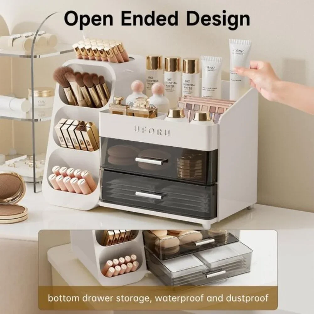 New White Makeup Organizer with Drawers for Vanity, Skincare & Beauty Essentials